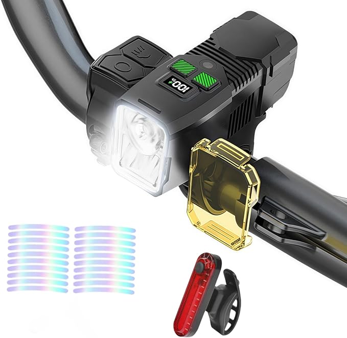 Rechargeable Bike Light with Horn - 1200LM Super Bright Front Light & Rear Tail Light Set, USB-C Charging, Waterproof, Anti-Fog Lens, Remote Control for Mountain/EBike/Road Bicycle