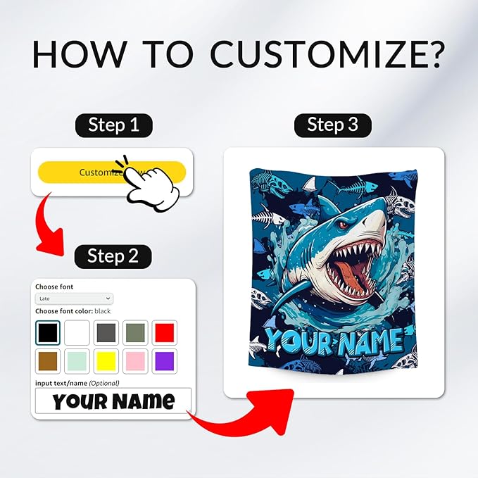 Personalized Shark Blanket - Throws Gifts for Boys - Custom Flannel Cozy Blankets for Living Room, Office - 4 Size