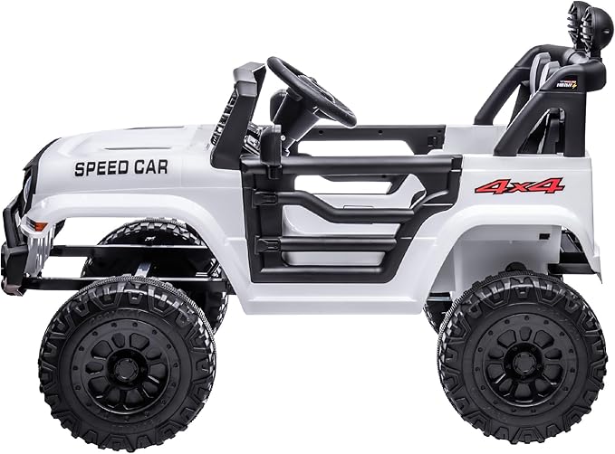 12V Ride On Car, Electric Car for Kids, Ride on Toys, Kids Cars with 3 Speeds Adjustable, Bluetooth, Parent Remote Control, Spring Suspension, AUX Port-White