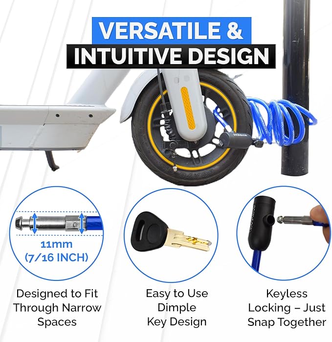 Bike Cable Lock Set, Coiled Security Cable with Key Lock and Mounting Bracket, Compact Anti-Theft Protection for Bikes, Bicycles, Scooters and More 4ft