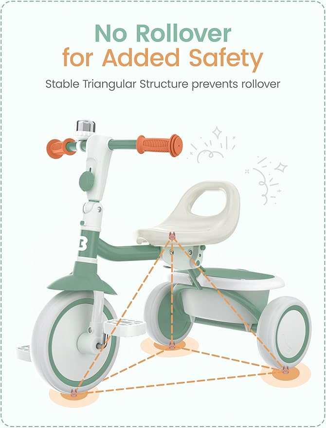 besrey Toddler Tricycle with Bell, Kids Tricycle Age 18 Months to 5 Years, Kids Trike, Toddler Bike for 1.5-5 Year Olds, Baby Trike, Gifts & Toys for Boys & Girls