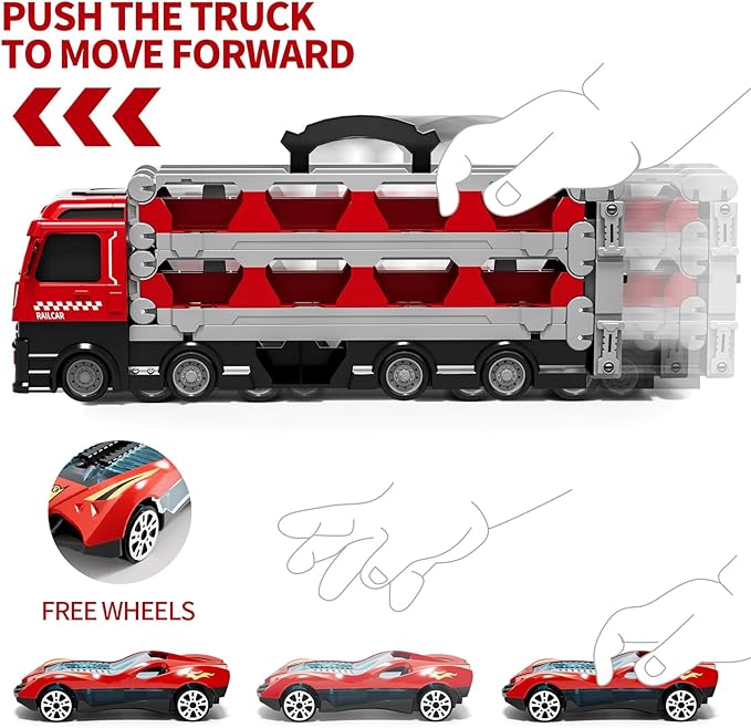 78-Inch Cars Trucks Toys for Toddler 1-3 2-4 3-5 4-7 Years Old Boys Kids, Transport Truck with 24Pcs Die-Cast Cars, Gifts for 3 4 5 6 Year Old Boys, Toddler Boy Toys Ages 3-5 4-7