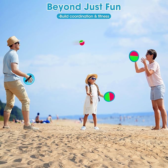 Ayeboovi Toss and Catch Ball Set Beach Toys Pool Toys Outdoor Games Outdoor Toys Yard Games Easter Toys Gifts for Kids Ball and Catch Game with 4 Paddles and 4 Balls [Upgraded Version]