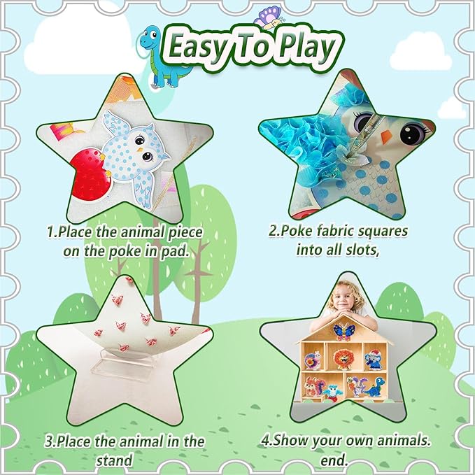 mom&myaboys Poke A Dot Art Kit - Animals Theme with Snail, Lion, Owl, Squirrel, Butterfly | No-Mess Sewing Craft for Kids Ages 4-8 | Creative Toys for Girls & Boys | Fun Gift for Birthday, Christmas