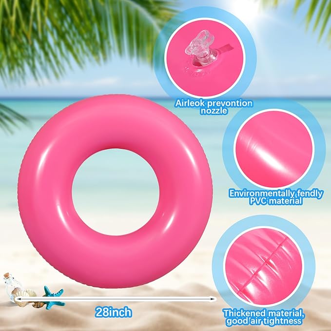 6 Pcs Inflatable Pool Floats 28 Inches Swim Tube Bulk for Adults Swimming Ring Pool Floaties for Beach Party Decorations Women and Men River Lake Summer Vacation Holiday (Pink)