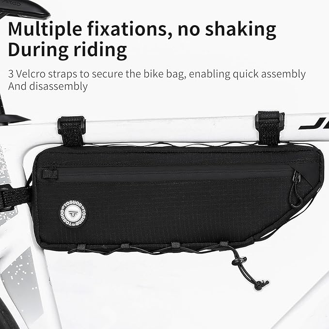 Bike Frame Bag - 3 Multi-Position Straps Secure Mount, Full-Side Zipper Quick Access, 2L Scratchproof Storage, Universal Fit