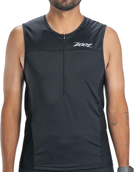 Zoot Men’s Core Tri Tank, Performance Triathlon Race Tank Top, UPF 50+ Fabric, Rear Pockets, Mesh Panels, & Cam Lock Zipper