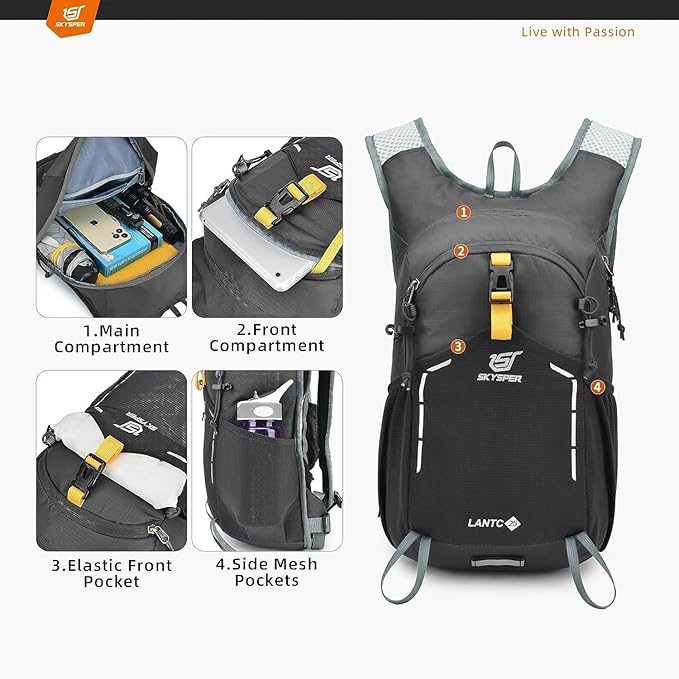 SKYSPER Small Hiking Backpack - 25L Travel Daypack Lightweight Bag Water Resistant Hiking Backpacks for Women Men