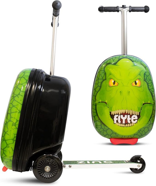 Flyte Darwin The Dino Scooter Suitcase - Rideable, Carry on Compliant 2-in-1 Children's Suitcases, 18 inch Ride on Suitcase for Kids, 25 Litre Capacity Kids' Luggage on Wheels for Children Aged 4+
