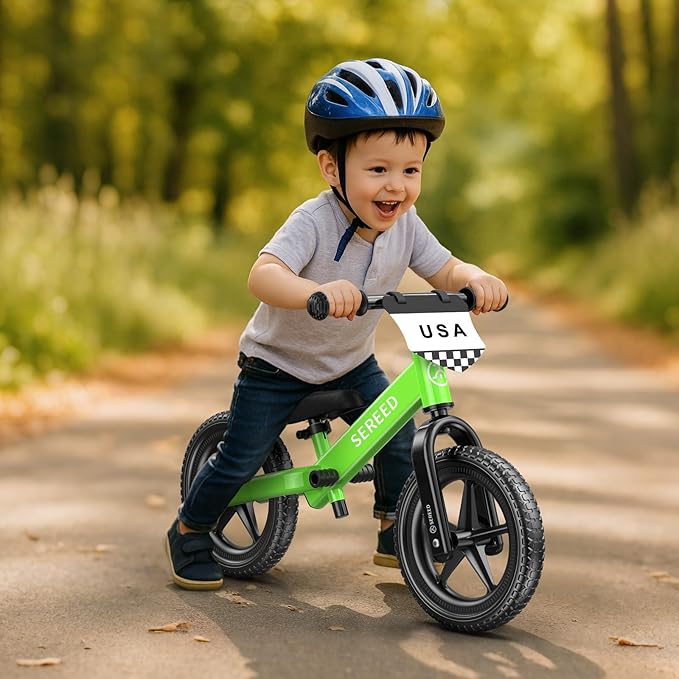 SEREED Toddler Balance Bike 2 Year Old, No Pedal Kids Toy Bike for 2-5 Years Old, Tool-Free Adjustment, Gift for 2-3 Boys Girls, Customize Plate with 3pcs Stickers (Green)