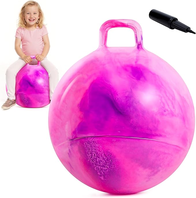 EVERICH TOY 18In Hopper Ball, Purple Pink Clouds Hoppity Hop Ball for Kids 4-8, Ride On Bouncy Balls with Handle, Indoor Outdoor Jumping Hopping Toys for Boys & Girls Gifts with Pump