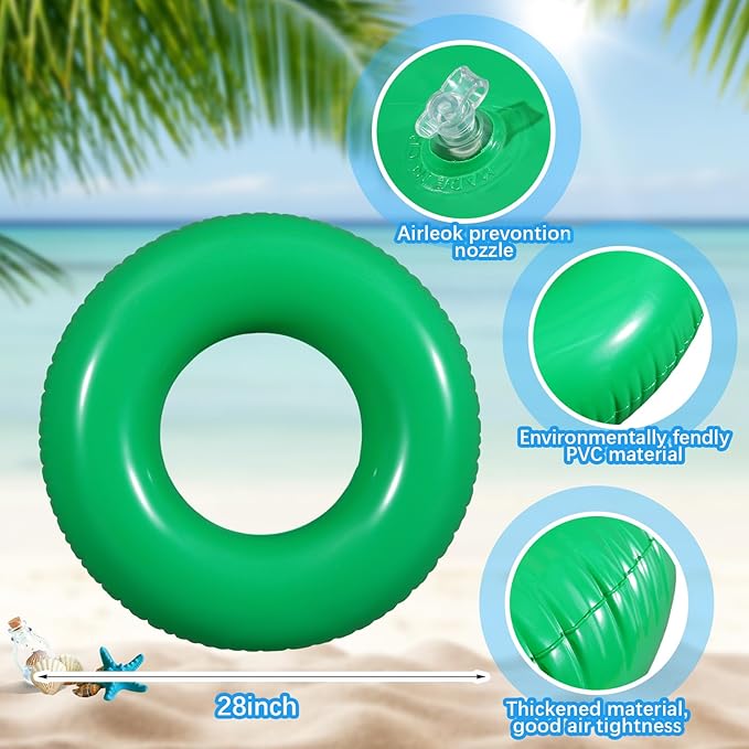 6 Pcs Inflatable Pool Floats 28 Inches Swim Tube Bulk for Adults Swimming Ring Pool Floaties for Beach Party Decorations Women and Men River Lake Summer Vacation Holiday (Green)