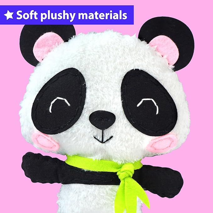 KRAFUN Panda Animal Sewing Kit for Kids Beginner My First Art & Craft, Includes Panda Doll Stuffed Animal, Instructions & Plush Felt Materials for Embroidery, Age 7 8 9 10 11 12