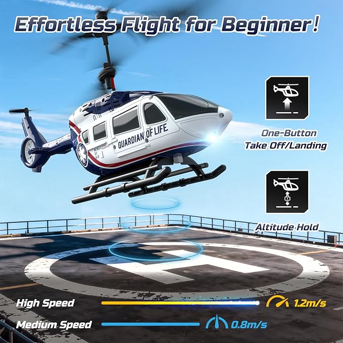 DEERC RC Helicopter,Rescue Remote Control Helicopter for Kids & Adults,Toys Helicopter with Altitude Hold, One Key take Off/Landing, LED Light, Low Battery Reminder, Gift for Boys Ages 8-12