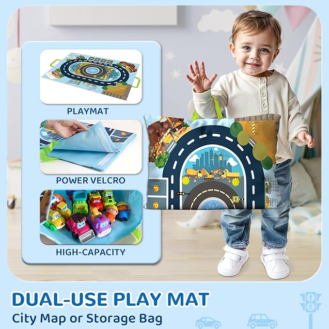 Soft Rubber Cars Toy for 1+ Year Old Boy with Playmat (Storage Bag)|12 PCS Construction Cars Baby Toys for Toddler Toys Age 18 Months |First Birthday Gift for 2 3 Year Old Boy