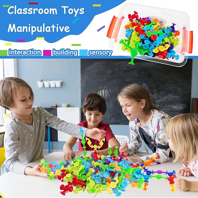 165Pcs Suction Cup Toys Bath Sensory Toys for Kids, Stocking Stuffers Genius Suckers Building Party Favor for 3 4 5 6 Year Old Boy Girl Toddler Travel Fidget Window with Storage