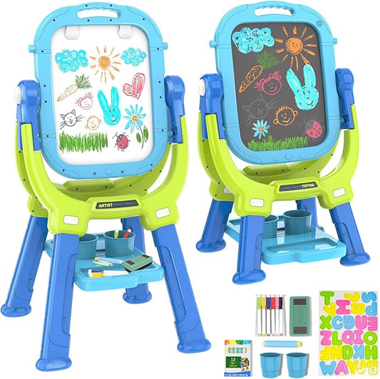 Easel for Kids, Toddler Art Easel Adjustable Standing, Magnetic Double Sided Easel with Painting Accessories Gift for Boys and Girls
