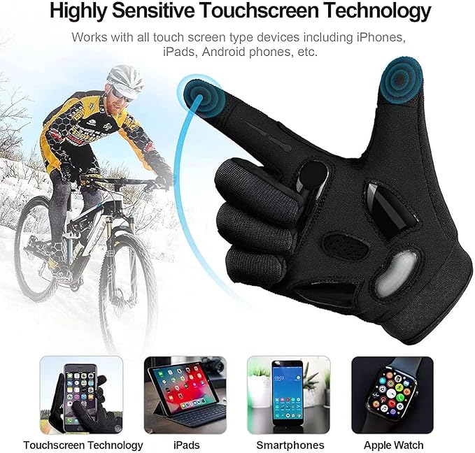 BIKINGMOREOK Bike Cycling Gloves for Men Women,Touchscreen Full Finger Shock-Absorbing 5MM Gel Pads MTB Road Bicycle Gloves for Mountain Biking,Running,Hiking,Outdoor Sports