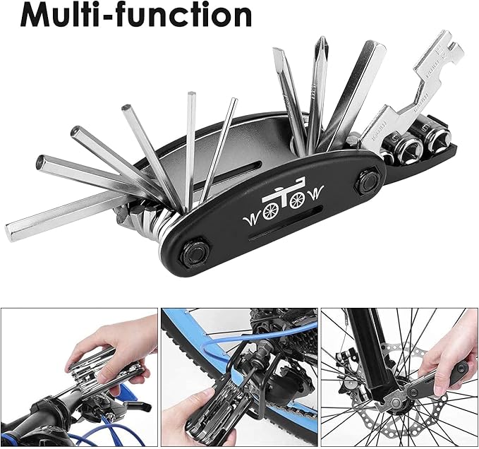 WOTOW Bike Repair Tool Kit - 16 in 1 Bicycle Multitool Portable Mountain Bike Tool Cycling Maintenance, Bike Hex Key Wrench & Bike Tube Patch Kit & Tire Lever & Hard Carrying Case (16 in 1)