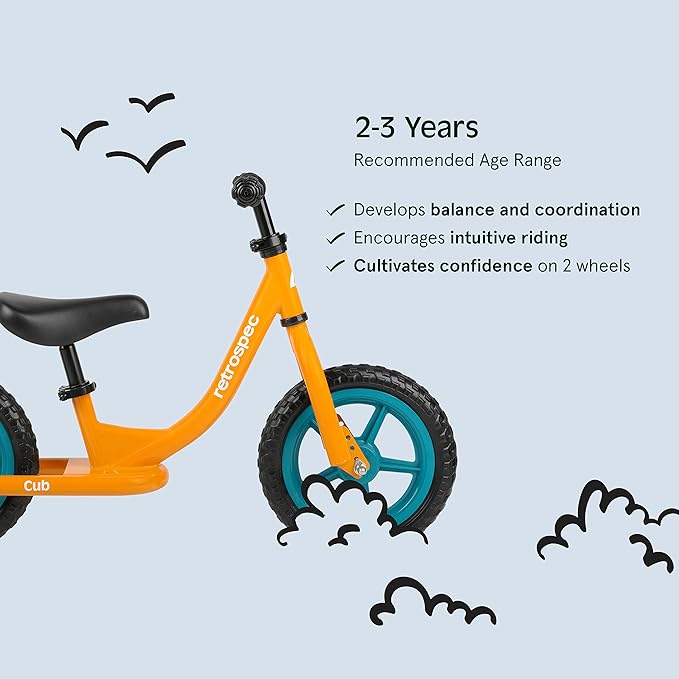 Retrospec Cub Toddler Balance Bike for Ages 18 Months - 3 Years - 12in No-Pedal Beginner Bicycle with Adjustable Seat, Puncture-Proof Tires & Safe Low Frame Design