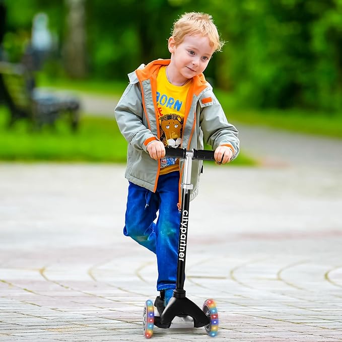 Kids Scooter, Children and Toddler 3 Wheel Kick Scooter for Boys & Girls Ages 2-5, LED Lighted Wheels and 3 Adjustable Height Handlebars, Lean-to-Steer