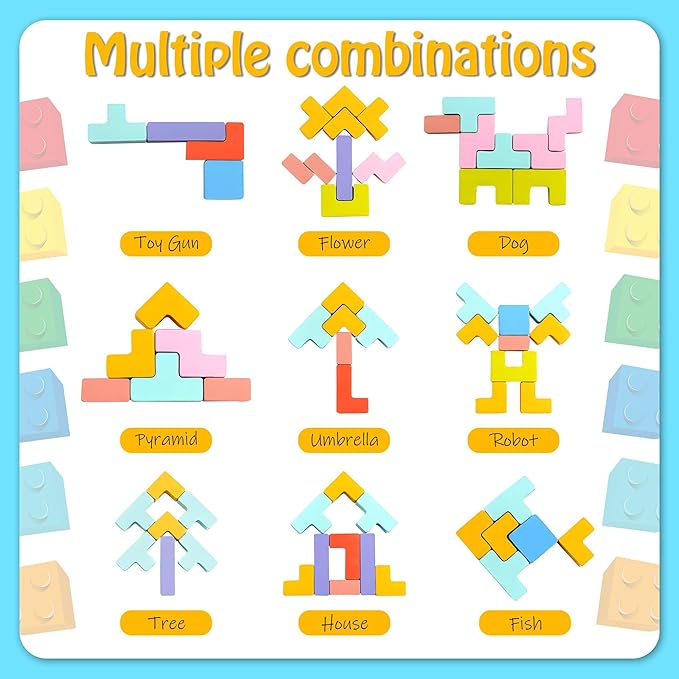 Wooden Stacking Puzzle Colorful 3D Versatile Russian Blocks for Toddlers 3-6 Years,Brain Teasers Toy Board Game Toys, Montessori Toys for 3 4 5 Year Old,Christmas Birthday Gift for Boys and Girls