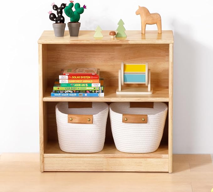 OOOK Rubber Wood Montessori Shelf and Toy Storage, 23.6" L, Compact Toddler Bookshelf for Small Space, Solid Wood Storage Cabinet Shelves for Classroom, Kindergarten, Kids Room, Playroom.