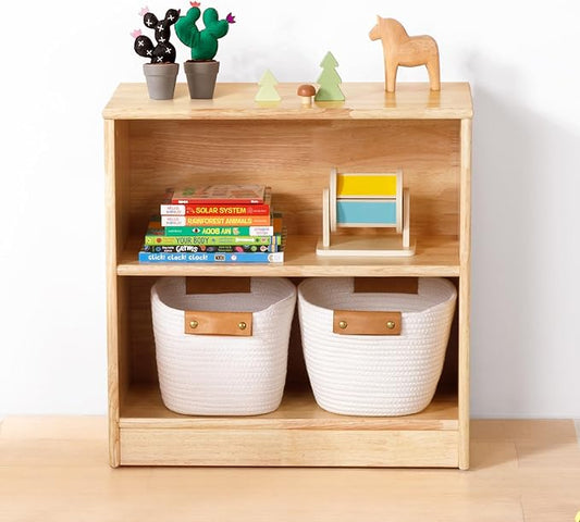 OOOK Rubber Wood Montessori Shelf and Toy Storage, 23.6" L, Compact Toddler Bookshelf for Small Space, Solid Wood Storage Cabinet Shelves for Classroom, Kindergarten, Kids Room, Playroom.