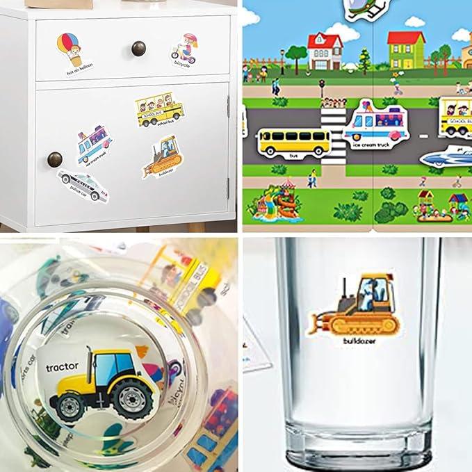 Reusable Sticker Books for Kids, Travel Removable Toddler Vehicle Sticker Books for 3 4 5 Year Old Girls Boys Birthday Gifts Educational Learning Toys for Age 3-5
