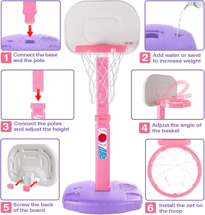 AOKESI Toddler Pink Basketball Hoop Indoor Outdoor Age 1-3, Adjustable Kids Mini Basketball Hoop Outside, Girls Basketball Goal Sport Toys for 1 2 3 4 5 Year Old Baby Girl Birthday Gifts
