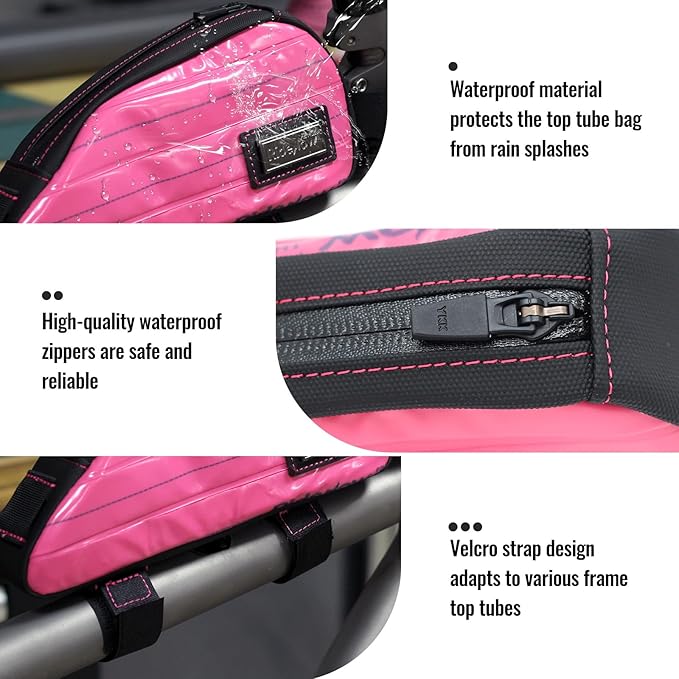 RideRow Bike Top Tube Bag Bicycle Front Frame Bag Waterproof Bike Pouch Pack,Phone Bag Cycling Accessories Pouch for Mountain Road Bike Pink