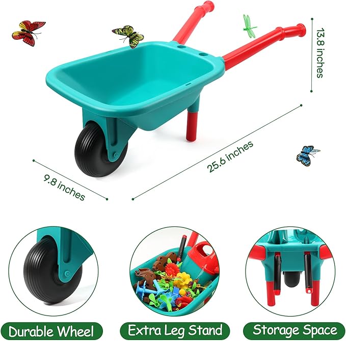 CUTE STONE Kids Gardening Tool Set, Garden Toys with Wheelbarrow, Watering Can, Shovel, Flower Garden Building Toy, Pretend Play Outdoor Indoor Activities Stem Toy Gifts for Boys Girls