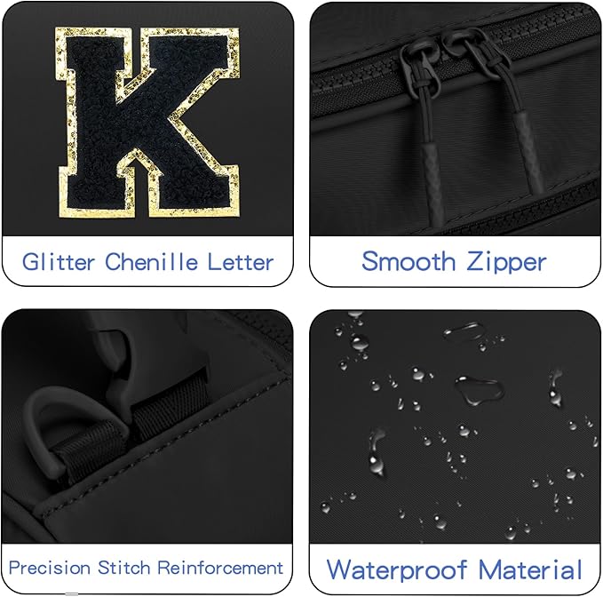 Initial Insulated Lunch Bag for Boys Kids, Back to School Gift, Reusable Leak-proof Lunch Box with Adjustable Strap for School Daycare Travel Picnic（Black，K）