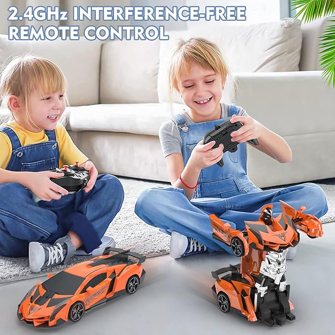 BLUEJAY Transform Rc Cars for Boys 4-7 8-12, 2.4Ghz 1:18 Scale Remote Control Car Transforming Robot, One-Button Deformation 360° Rotation and Drift Car Toy Gifts for Boys 3-5 (Orange)