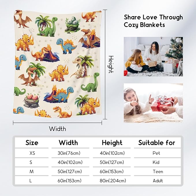 Kids Throw Blankets for Boys Girls, Dinosaur Blanket for Boys, Soft Fuzzy Flannel Throw Gifts Ideal, 50"x60" Kid Dinosaur Gift