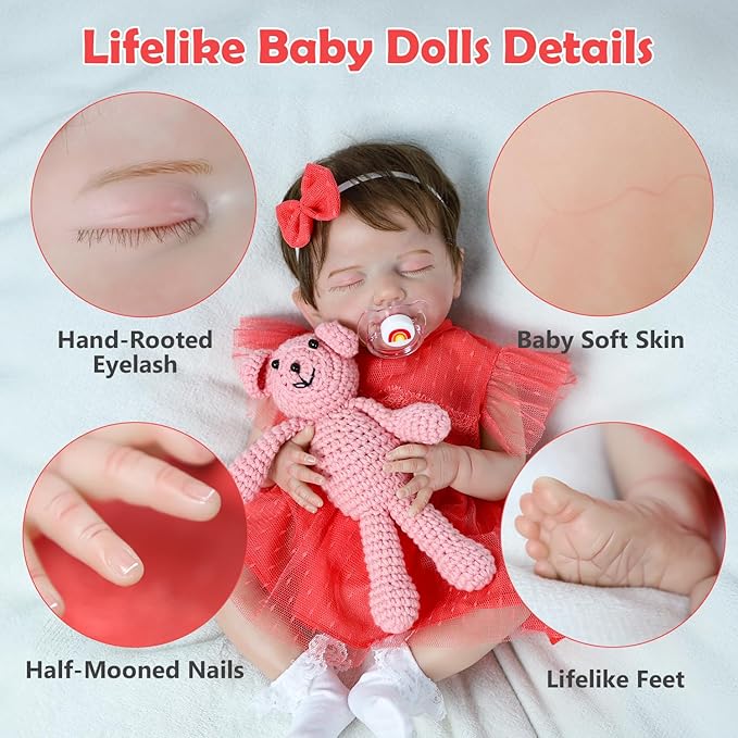 SCOM Reborn Baby Dolls Girl 20 Inch, Realistic Newborn, Sleeping Baby Dolls Girl, with Weighted Soft Cloth Body, Poseable Vinyl Limbs, with Feeding Toy Accessories, Dolls Gift for Kids 3+