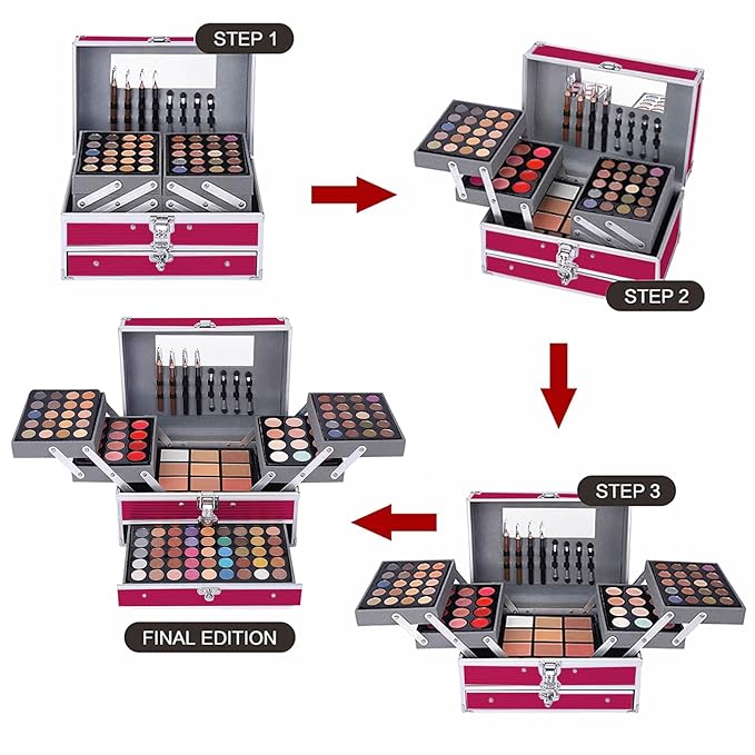 All In One 132 Color Makeup Kit, Professional Case, Teen Girls Set, Multicolor Eyeshadow Palette (006N1-Pink)