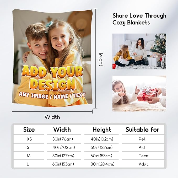 Personalized Blanket with Photo - Custom Gift for Kid Teens Adults - Picture Blankets with Name, Soft Fleece Throw for Couch, Bed, 4 Size