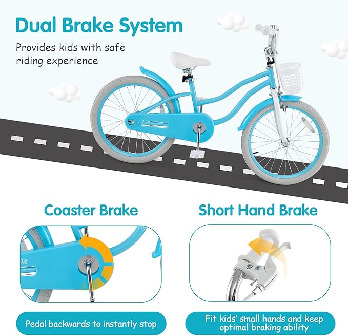 HONEY JOY Kids Bike, 12 14 16 18 20 Inch Toddler Bikes w/Training Wheels, Handbrake & Coaster Brake, Fully Enclosed Chain, Adjustable Handlebar & Seat, Kids Bicycle w/Basket, Girls Boys Bike 3-8