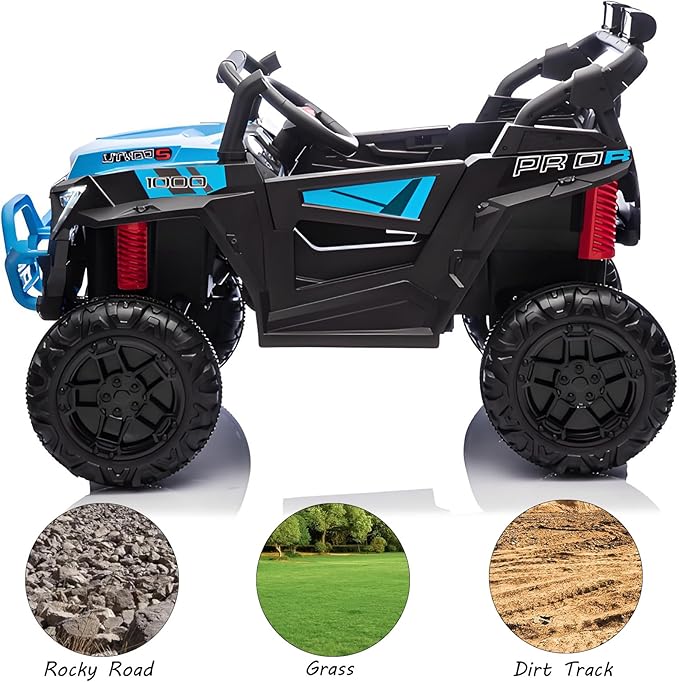 24v Ride On Toys for Big Kids,UTV 2 Seater Ride On Car for Kids,24 Volt Ride On Toys for Boys,W/Remote Control,LED,Music,Bluetooth,4 Shock Absorbers,Toddler 4 Wheeler,Electric Car for(Blue)