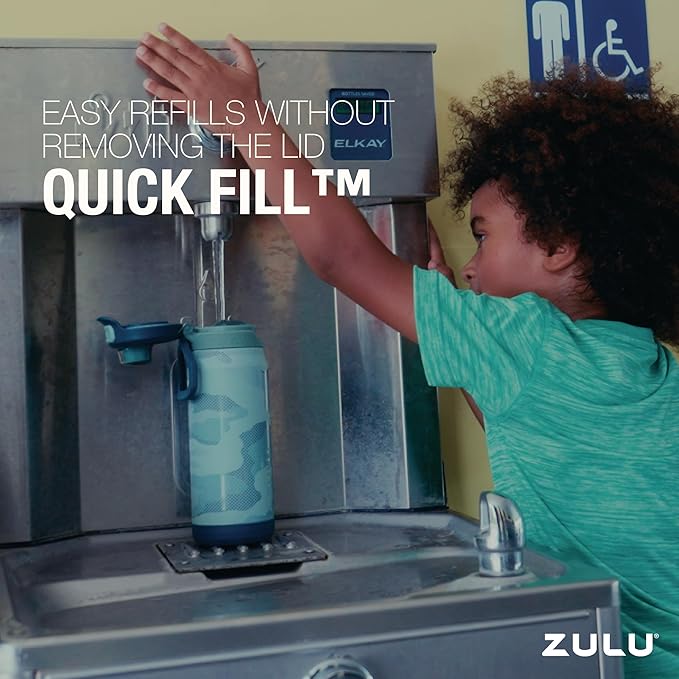 ZULU Powerfill Pro 18oz Kids Stainless Steel Water Bottle with Quick Fill Lid, Triple Wall Vacuum Insulated, Leak Proof Locking Lid, Sip & Chug, Reusable, BPA Free, Dishwasher Safe, Green Camo