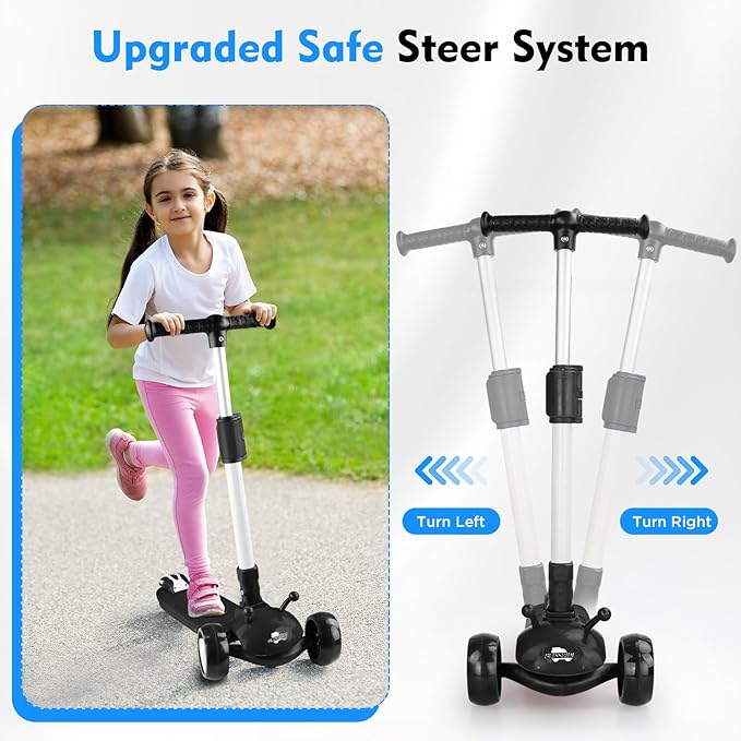 3 Wheel Electric Scooter for Kids Ages 3-12, w/Full Body Lights Up, DIY Stickers, 3 Adjustable Heights, 5Mph Safe Speed, 90min Riding, BLISSRIDE Foldable Kids Electric Scooter for Boys & Girls