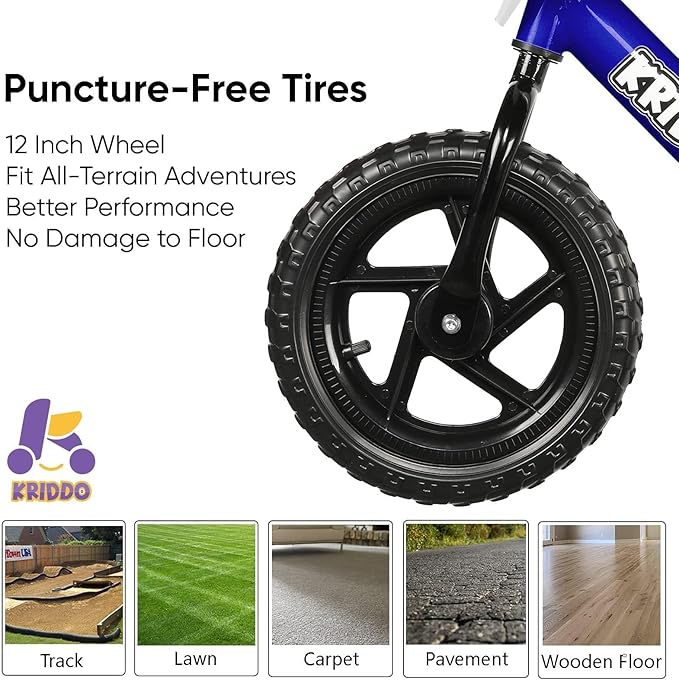 KRIDDO Toddler Balance Bike 2 Year Old, Age 18 Months to 5 Years Old, 12 Inch Push Bicycle with Customize Plate (3 Sets of Stickers Included), Steady Balancing, Gift Bike for 2-3 Boys Girls, Blue