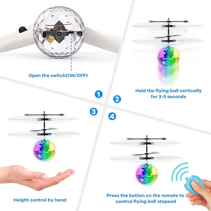 2 Pcs Flying Toy Ball Infrared Induction RC Flying Toy Built-in LED Light Disco Helicopter Shining Colorful Flying Drone Indoor and Outdoor Games Toys for 6 7 8 9 10 Year Old Boys and Girls