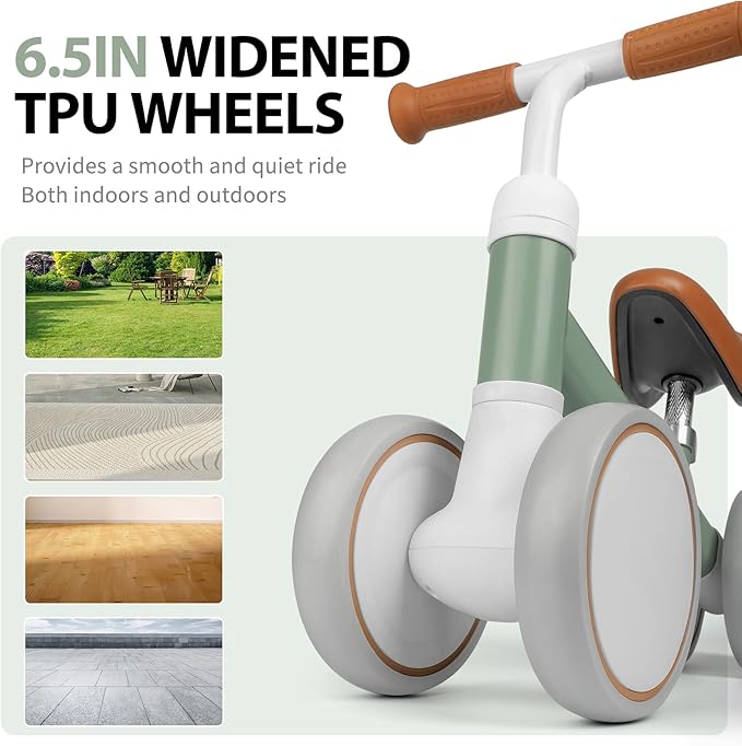 Baby Balance Bike for 1 2 Years Old Boys Girls, 4 Wheels Toddler Bike with Adjustable Seat, 12-24 Months Kids First Birthday Christmas Toy Gift