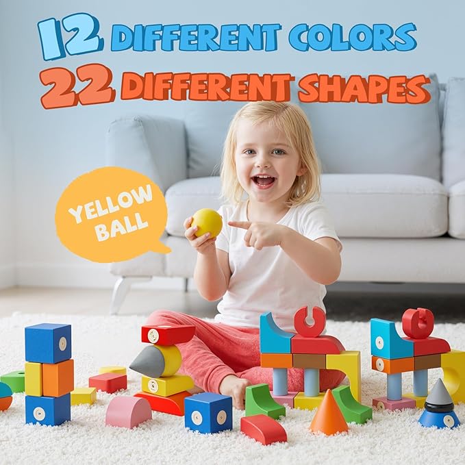 Joyfresh Foam Magnetic Blocks for Toddlers, 100pcs,Big Building Block for Kids 2 3 4 5 Years Old, Soft EVA Blocks Toys Gifts for Boys Girls