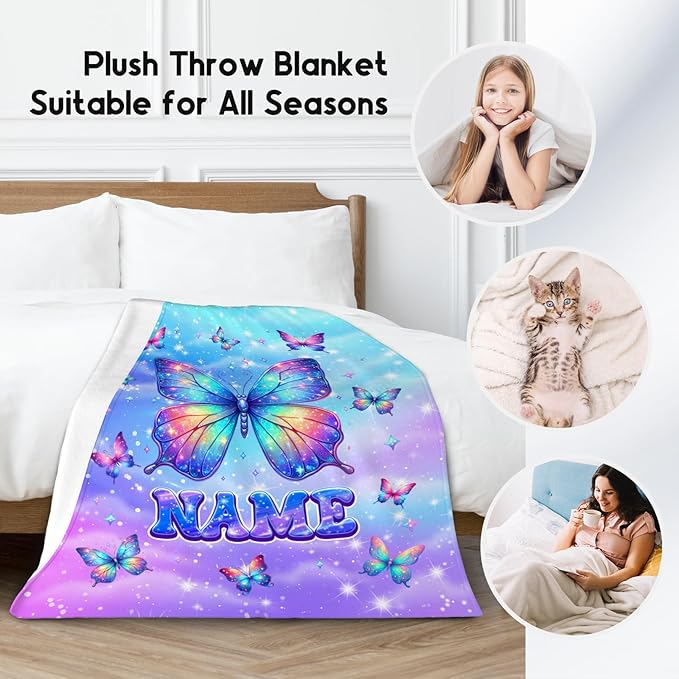 Custom Kids Blanket - Butterfly Gifts for Girls - Soft Flannel Cute Throws for Office, Sofa Room Decor, 4 Size