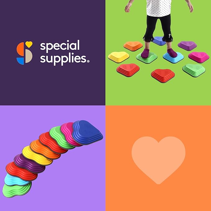 Special Supplies 10 Stepping Stones for Kids Indoor and Outdoor Balance Blocks Promote Coordination, Balance Strength Child Safe Rubber, Non-Slip Edging
