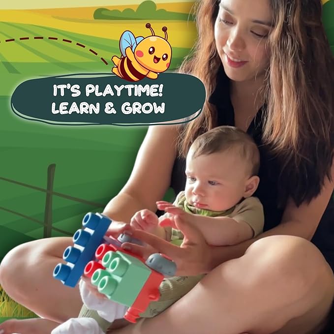 Big Soft Building Blocks for Toddlers 1-3 Year Olds - 40-Pieces Mega Blocks with Baseboard for Sensory & Motor Skills - STEM Large Squishy Rubber Blocks for Babies - Montessori Stacking Baby Toys