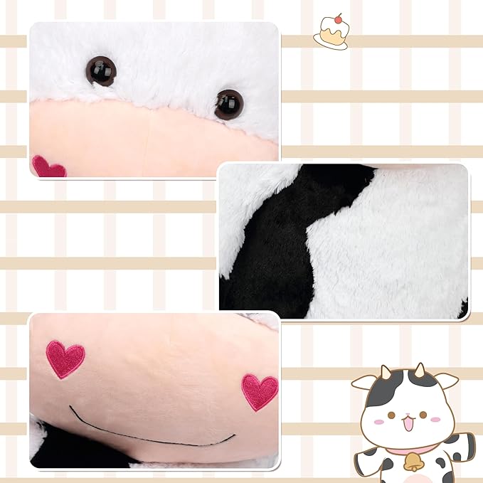 32" Large Cow Stuffed Animal, Giant Soft Plush Fluffy Cow Toy Birthday Holiday Party Gifts for Kids Girls Boys